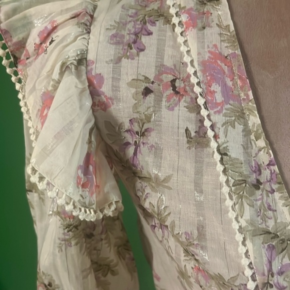 ASOS Pink and Cream Peplum Blouse with Bishop Sleeves - Picture 6 of 9